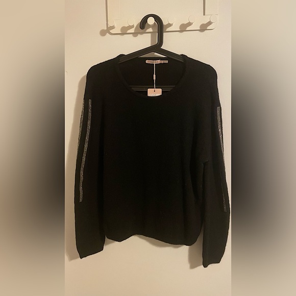 Black Wool & Alpaca Wool Sweater with glitter tapes - Picture 1 of 2